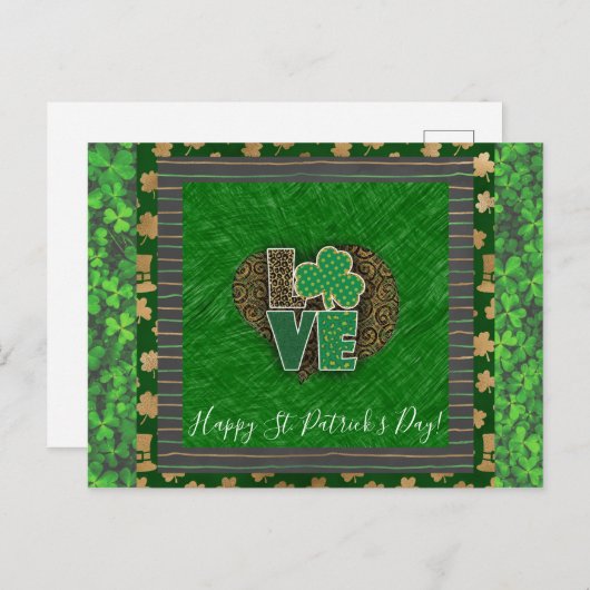 St Patricks Day Shamrock Love Briefkaart (Voorkant / Achterkant)