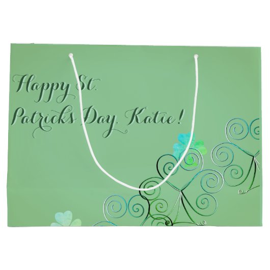 St Patrick's Day Shamrock Misty Green Groot Cadeauzakje (Achterkant)