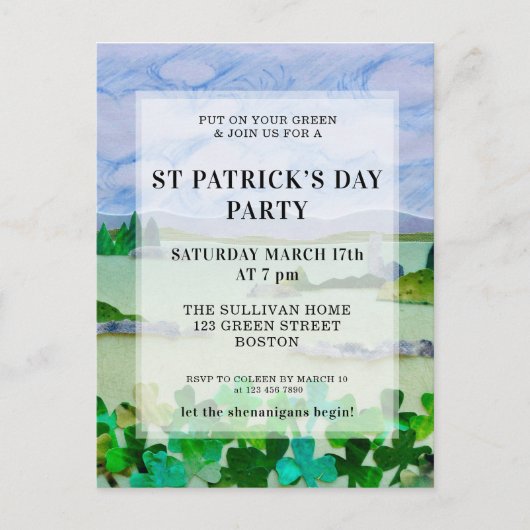 St Patrick's Day Shamrock Party Invitation Briefkaart (Voorkant)