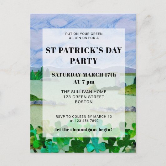 St Patrick's Day Shamrock Party Invitation Briefkaart (Voorkant)
