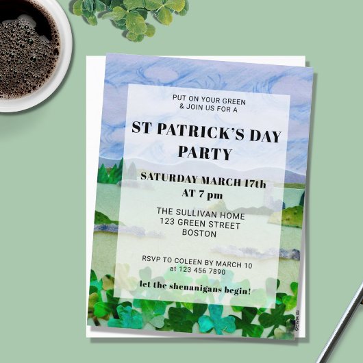 St Patrick's Day Shamrock Party Invitation Briefkaart