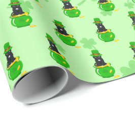 St. Patrick's Day Shamrock Pot met Goud Zwarte Kat Cadeaupapier