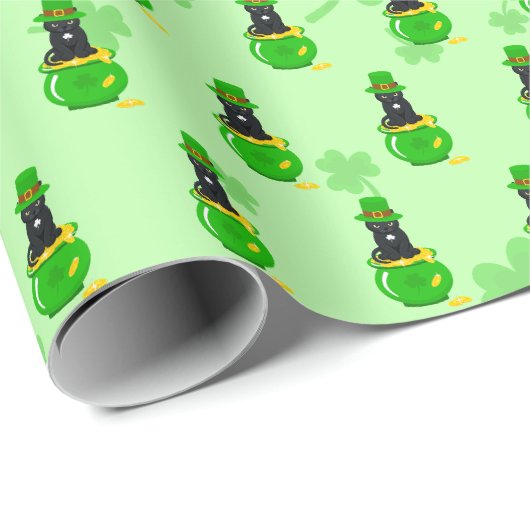 St. Patrick's Day Shamrock Pot met Goud Zwarte Kat Cadeaupapier (Rol Hoek)