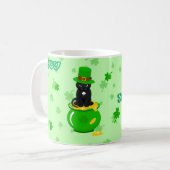 St. Patrick's Day Shamrock Pot met Goud Zwarte Kat Koffiemok (Voorkant links)