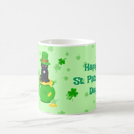 St. Patrick's Day Shamrock Pot met Goud Zwarte Kat Koffiemok (Center)