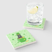St. Patrick's Day Shamrock Pot met Goud Zwarte Kat Stenen Onderzetter (Zijkant)