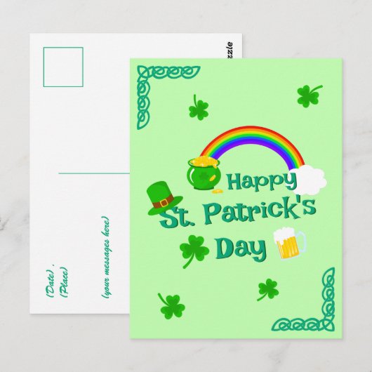 St. Patrick's Day Shamrock Pot van Gouden Keltisch Briefkaart (Voorkant / Achterkant)