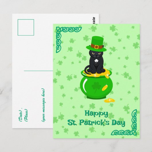 St. Patrick's Day Shamrock Pot van Gouden Zwarte K Briefkaart (Voorkant / Achterkant)