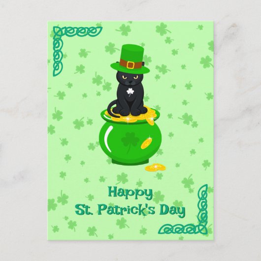 St. Patrick's Day Shamrock Pot van Gouden Zwarte K Briefkaart (Voorkant)