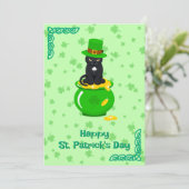 St. Patrick's Day Shamrock Pot van Gouden Zwarte K Feestdagenkaart (Staand voorkant)