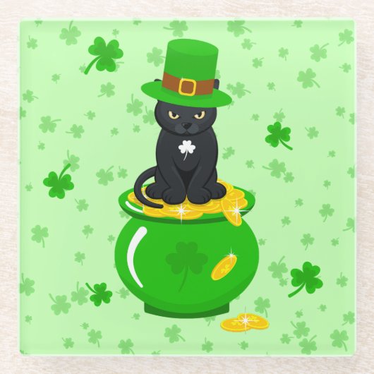 St. Patrick's Day Shamrock Pot van Gouden Zwarte K Glazen Onderzetter (Voorkant)