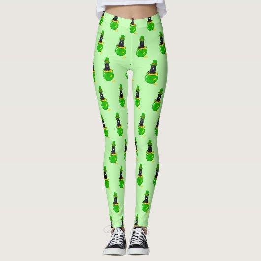 St. Patrick's Day Shamrock Pot van Gouden Zwarte K Leggings (Voorkant)