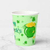 St. Patrick's Day Shamrock Pot van Gouden Zwarte K Papieren Bekers (Achterkant)