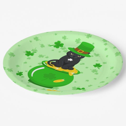 St. Patrick's Day Shamrock Pot van Gouden Zwarte K Papieren Bordje (Gekanteld)