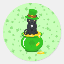 St. Patrick's Day Shamrock Pot van Gouden Zwarte K Ronde Sticker