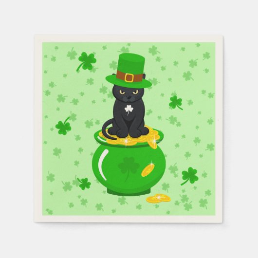St. Patrick's Day Shamrock Pot van Gouden Zwarte K Servet (Voorkant)