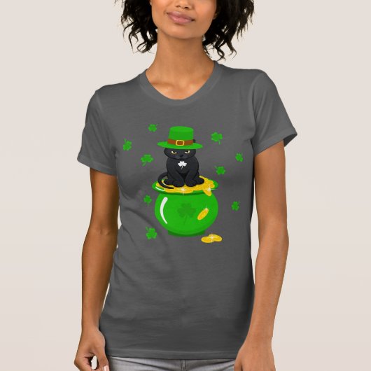 St. Patrick's Day Shamrock Pot van Gouden Zwarte K T-shirt (Voorkant)