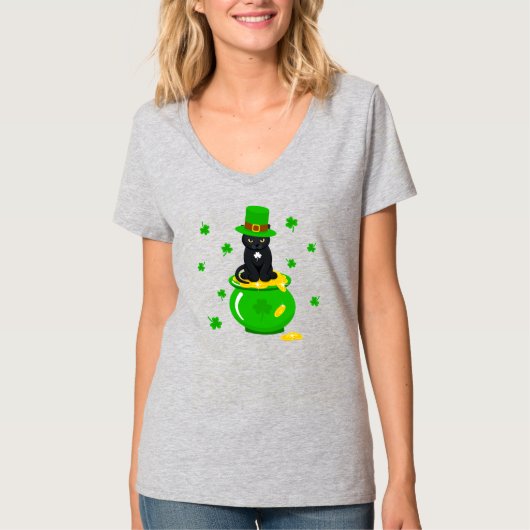 St. Patrick's Day Shamrock Pot van Gouden Zwarte K T-shirt (Voorkant)