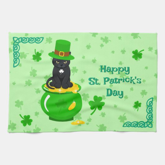 St. Patrick's Day Shamrock Pot van Gouden Zwarte K Theedoek (Horizontaal)