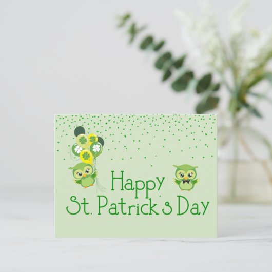 St. Patrick's Day Shamrock Schattigee groene uilen Briefkaart (Staand voorkant)