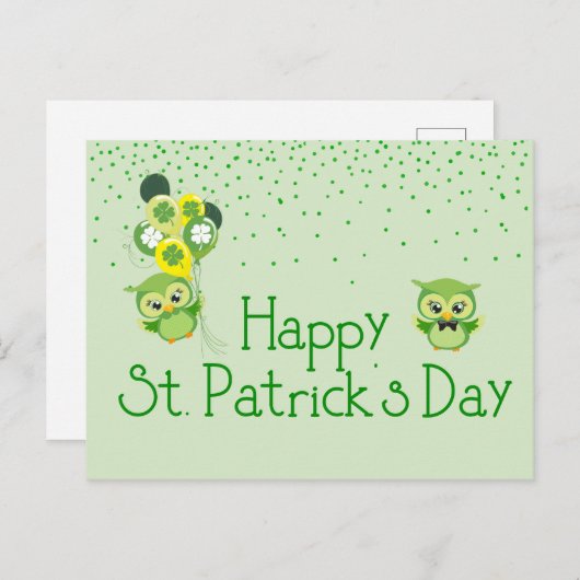 St. Patrick's Day Shamrock Schattigee groene uilen Briefkaart (Voorkant / Achterkant)