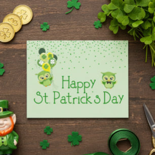 St. Patrick's Day Shamrock Schattigee groene uilen Briefkaart
