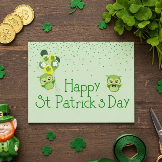 St. Patrick's Day Shamrock Schattigee groene uilen Briefkaart