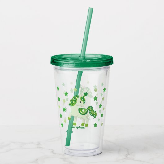 St. Patrick's Day shamrock & stars nice unicorn Acryl Drinkbeker (Achterkant)