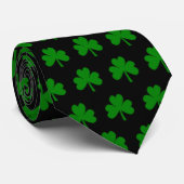 St. Patrick's Day Shamrock Stropdas, Green on Blac Stropdas (Opgerold)