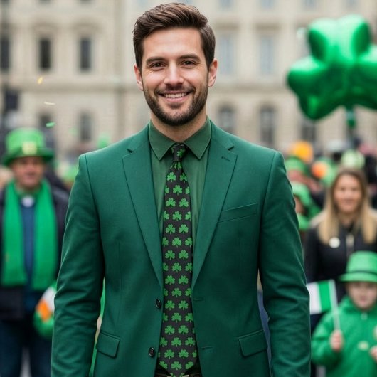 St. Patrick's Day Shamrock Stropdas, Green on Blac Stropdas
