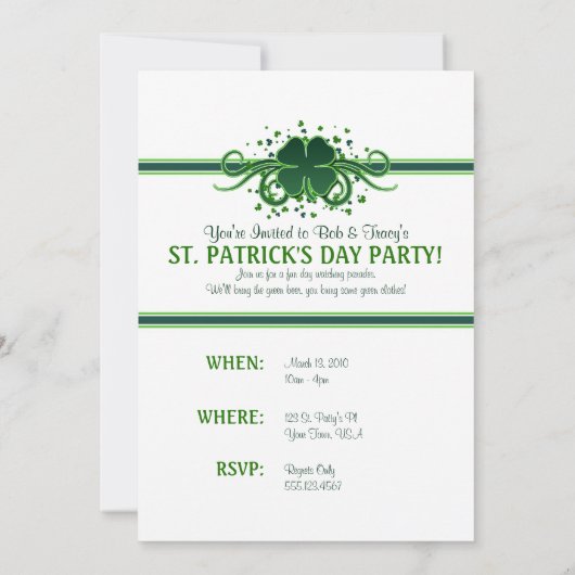 St. Patrick's Day Shamrock Swirls Invitation Kaart (Achterkant)
