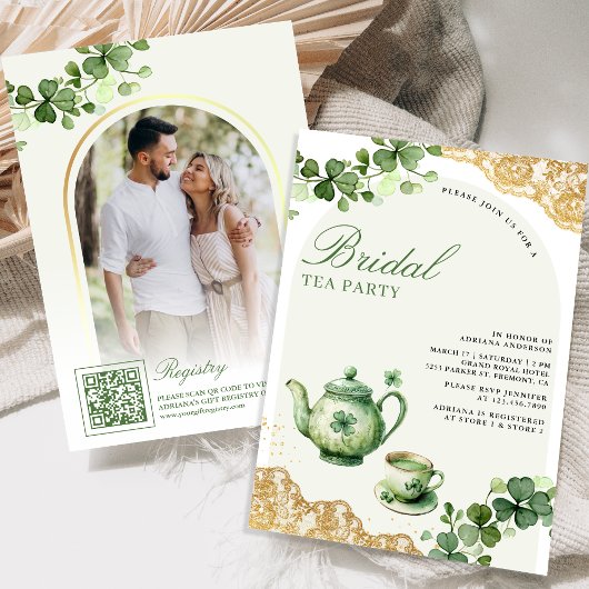 St. Patrick's Day Shamrock Theepartij Bruidsuitnod Kaart
