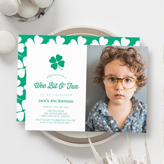 St. Patrick's Day Shamrock White Photo Birthday Kaart
