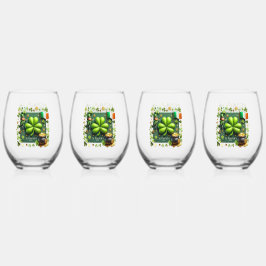 St. Patrick's Day Shamrock Wijnglas Zonder Voet
