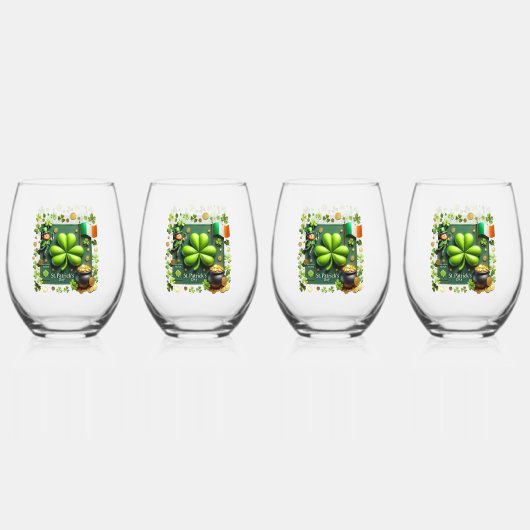 St. Patrick's Day Shamrock Wijnglas Zonder Voet (Voorkant)