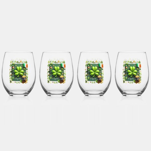 St. Patrick's Day Shamrock Wijnglas Zonder Voet (Achterkant)