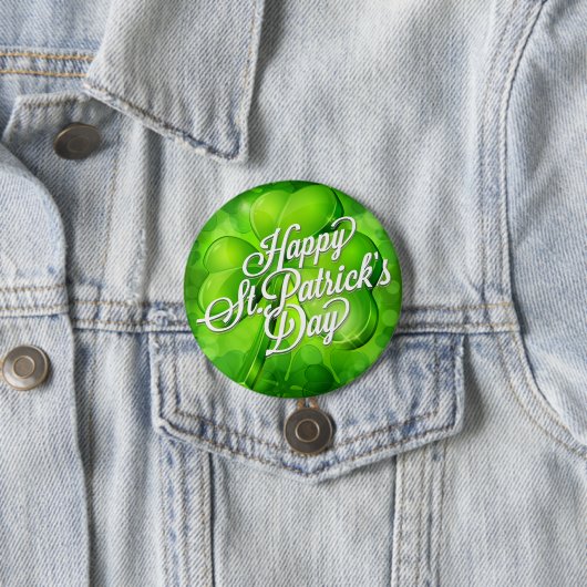 St. Patrick's Day - Shamrock & Word Art Ronde Button 7,6 Cm (In situ)