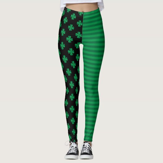 St. Patrick's Day Shamrocks and Stripes Leggings (Voorkant)