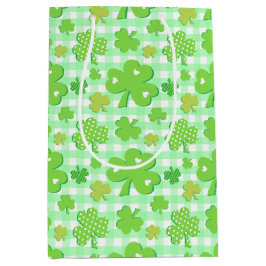 St Patrick's Day Shamrocks en Gingham Pattern Medium Cadeauzakje