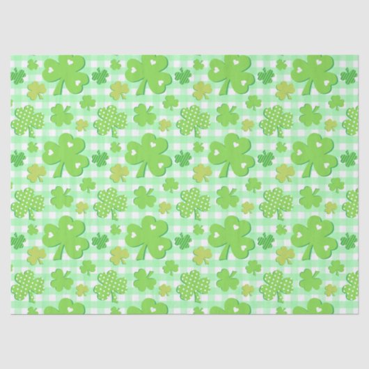 St Patrick's Day Shamrocks en Gingham Pattern Tissuepapier (Voorkant)