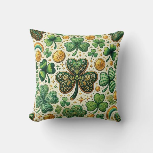 St. Patrick's Day Shamrocks en Gold Design Kussen (Voorkant)
