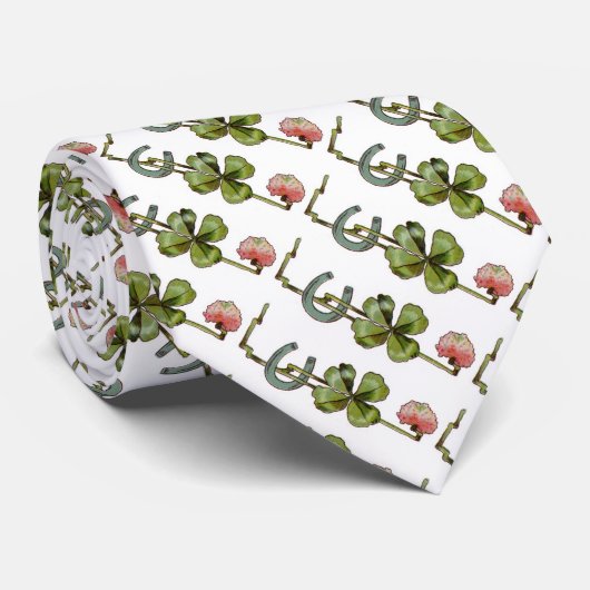 ST PATRICK'S DAY, SHAMROCKS EN HOEFIJZER White Stropdas (Opgerold)