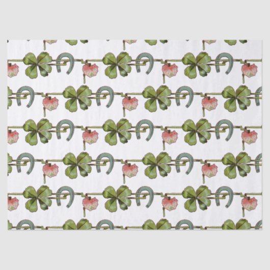 ST PATRICK'S DAY, SHAMROCKS EN HOEFIJZER White Tissuepapier (Voorkant)