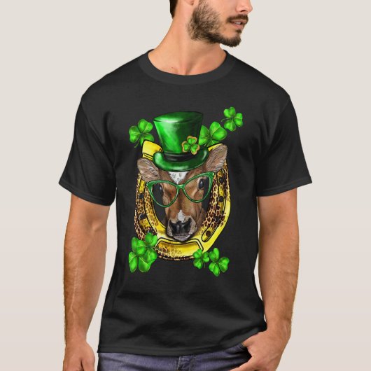St Patricks Day Shamrocks Funny Lucky Koe Heifer H T-shirt (Voorkant)