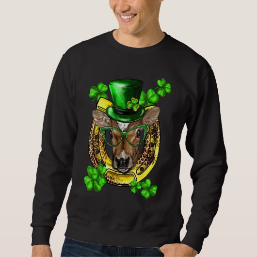 St Patricks Day Shamrocks Funny Lucky Koe Heifer H Trui (Voorkant)