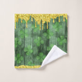 St. Patrick's Day Shamrocks Glitter Gold Drips Bad Handdoek (Wasdoekje)