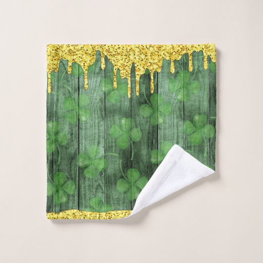 St. Patrick's Day Shamrocks Glitter Gold Drips Bad Handdoek (Wasdoekje)