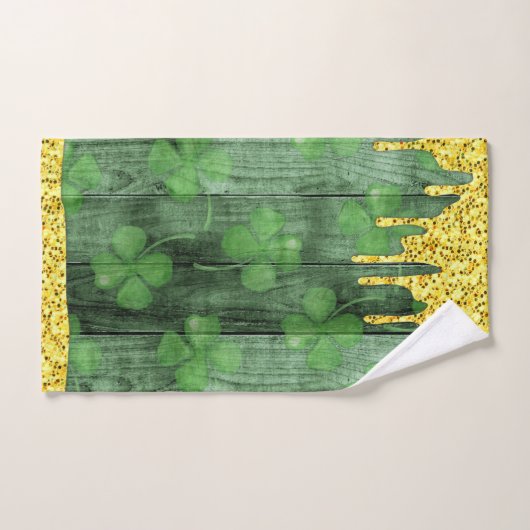 St. Patrick's Day Shamrocks Glitter Gold Drips Bad Handdoek (Handdoek)