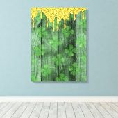 St. Patrick's Day Shamrocks Glitter Gold Drips Canvas Afdruk (Insitu (Houten vloer))