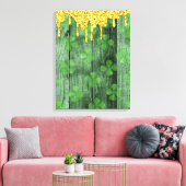 St. Patrick's Day Shamrocks Glitter Gold Drips Canvas Afdruk (Insitu (Woonkamer))